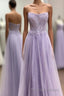 Strapless Lavender A-line Long Formal Prom Dress