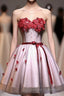 Red Sweetheart Neck Lace Short Formal Prom Dress