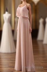 Blush Pink Spaghetti Strap Ruffled Long Bridesmaid Dress