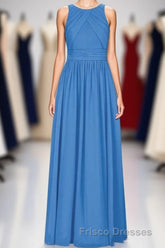 Brami Blue Chiffon Sleeveless Long Bridesmaid Dress