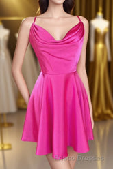 Neon Pink Cowl Neck A-Line Homecoming Dress