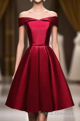 Simple Satin Burgundy Short Formal Prom Dress, Burgundy Homecoming Dress