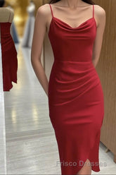 Red Cowl Neck Spaghetti Straps Bodycon Formal Prom Dress