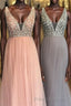 Princess Illusion V Blush Pink Formal Prom Dress with Beading