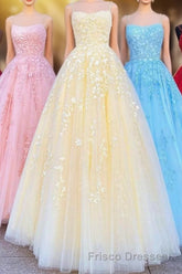 Princess Straps Long Formal Prom Dress with Lace Appliques