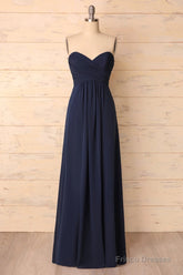 Elegant Sweetheart Pleated Navy Blue Bridesmaid Dress