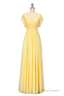 Elegant V Neck Pleated Yellow Bridesmaid Dress with Ruffles