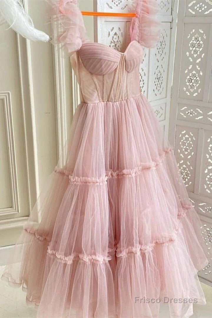 midi pink tulle dress Chic Pink Tulle Midi Length Party Dress – Frisco Dresses