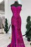 Fuchsia Sequin Strapless Mermaid Long Formal Prom Dress with Slit
