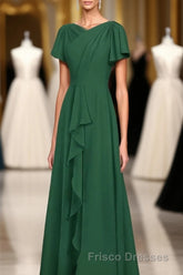 Hunter Green Chiffon Ruffled Long Bridesmaid Dress