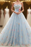 Charming Light Blue Tulle Sweetheart Ball Gown Court Train Wedding Dress