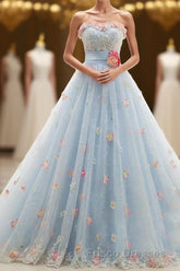 Charming Light Blue Tulle Sweetheart Ball Gown Court Train Wedding Dress