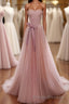 Simple Pink Tulle Long Formal Prom Dress, Pink Tulle Formal Prom Dress, 1