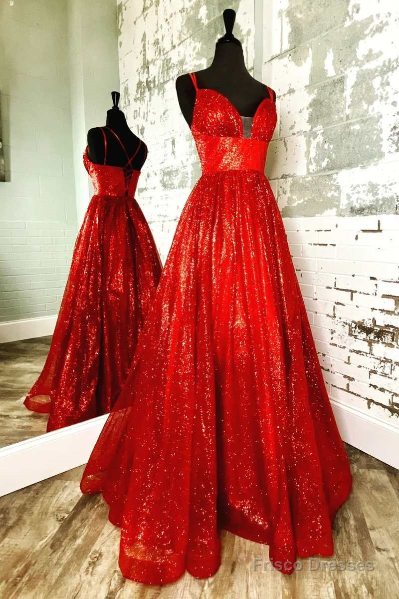 Double Thigh Slit Dress A-Line Red Sequin Lace-Up Long Prom Dress Frisco Dresses Double Thigh Slit Dress A-Line Red Sequin Lace-Up Long Prom Dress Frisco Dresses