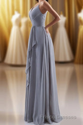 Silve Chiffon A-line Ruffles Long Bridesmaid Dress