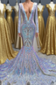 Hot Sparkle Sequin V neck Long sleeves Mermaid Formal Prom Dress