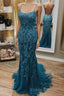 Mermaid Teal Lace Backless Mermaid Dark Teal Lace Long Formal Prom Dress Long Formal Prom Evening Dress