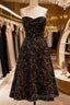 Black A-Line Tea Length Strapless Glitter Sequin Party Dress