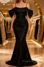 Black Off The Shoulder Criss-Cross Back Long Satin Formal Prom Dress