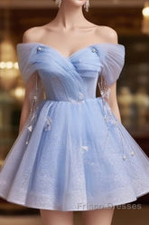 Blue Fairy Off the Shoulder Lace Short Homecoming Dress