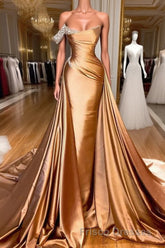 Chic One Shoulder Beaded Mermaid Formal Prom Dress With Court Train