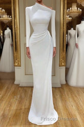 Creamy White Unique neck Long sleeves Mermaid Evening Dress