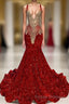 Red Sequins Mermaid Formal Prom Dresses Sleeveless With Crystal
