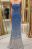 Sparkly Ombre Blue Mermaid Strapless Long Sequin Formal Prom Dress