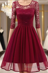 Classy Short Vintage Maroon Formal Prom Dress with Sleeves