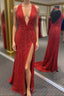 Simply Red Sequin Mermaid Long Formal Prom Dress with Slit