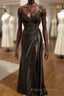 Black V-Neckline Straps Tulle With Lace Party Dress, A-Line Black Evening Dress Formal Prom Dress