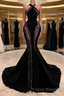 Black Halter Corset Mermaid Formal Prom Dresses Sexy Evening Dresses