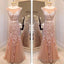 Dark Champagne Cap Sleeve Tulle Lace Prom Dress