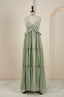 Sage Lace-Up Deep V Neck Ruffled Empire Long Prom Dress