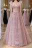 Lovely Shiny Tulle Pink Round Long Formal Prom Dress, Pink Tulle Formal Prom Dress