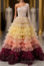 Unique Multi Color Layered One Shoulder Long Sleeves Formal Prom Dress Formal Prom Gown