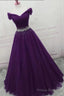 Off the Shoulder Dark Purple Long with Beadings Off Shoulder Purple Prom Dresses