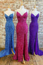 Mermaid Purple Sequin Long Formal Prom Dress with Slit