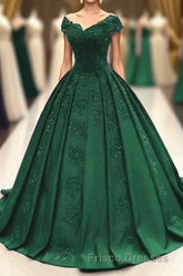 ball gown satin lace v neck Formal Prom Dress