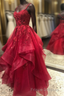 Dark Red Cross Back Tulle Long Formal Prom Dress, Dark Red Evening Dress Formal Prom Dress