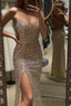 Mermaid Evening Dress Spaghetti Straps V Neck Formal Prom Dress With Split