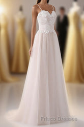 Girly Spaghetti Straps Long A-line Floor Length Wedding Dress