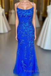 Royal Blue Mermaid Formal Prom Dress with Appliques