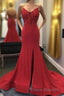 Beaded Red Mermaid Formal Prom Dress with Appliques