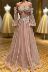 Blush Corset Off the Shoulder Long Formal Prom Dress with Appliques
