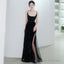 Spaghetti Strap Two Tone Sequin Slit Panel Mesh A-Line Evening Gown