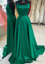 A-line Bateau Spaghetti Straps Sweep Train Charmeuse Prom Dresses