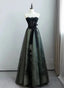 A-Line Black And Green Tulle With Lace Long Prom Dress, Tulle Party Dress