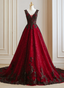 A-Line Black And Red Tulle With Lace Party Dress, Black And Red Formal Dress