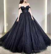 A Line Black Gothic Wedding Dresses Off the Shoulder Lace Tulle